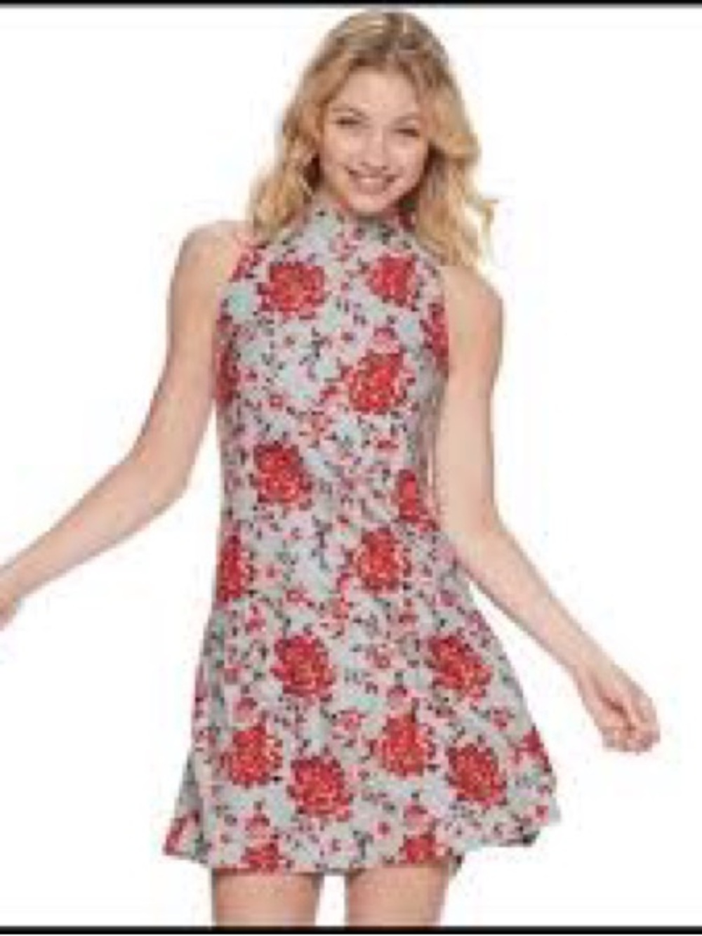 Y2K Velvet Sleeveless Floral Midi Dress in blue with Red Roses